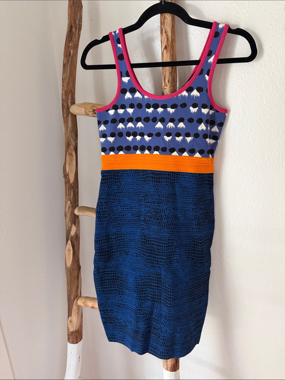 Cut25 by Yigal Azrouel Blue, Orange, Pink Mix Patterned Stretch Mini Dress Small